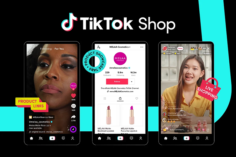 Three phones side-by-side featuring shopping methods on TikTok.